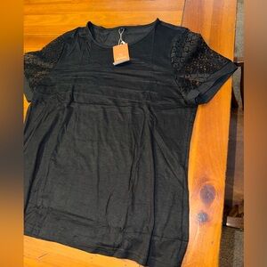 NEW NWT Black Lace Sleeve Top